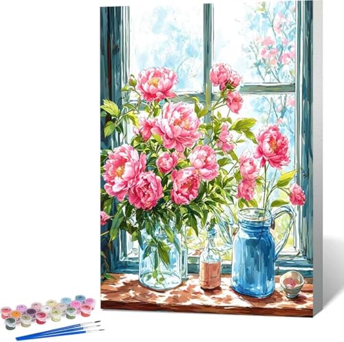 Blume Malen Nach Zahlen Pfingstrose Malen Nach Zahlen Erwachsene Rahmenlos Paint by Numbers Kit, DIY Malen Nach Zahlen Kinder mit Pinseln und Acrylfarben, Geschenke und Heimdekoration 100x135 cm Y-L von Zgcoyeo