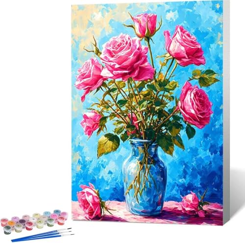 Blume Malen Nach Zahlen Rose Malen Nach Zahlen Erwachsene Rahmenlos Paint by Numbers Kit, DIY Malen Nach Zahlen Kinder mit Pinseln und Acrylfarben Painting, Geschenke und Heimdekoration 30x40 cm 7-9 von Zgcoyeo