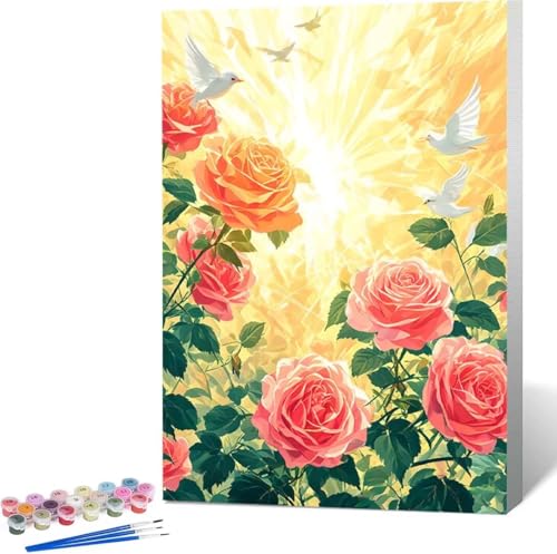 Blume Malen Nach Zahlen Rose Malen Nach Zahlen Erwachsene Rahmenlos Paint by Numbers Kit, DIY Malen Nach Zahlen Kinder mit Pinseln und Acrylfarben Painting, Geschenke und Heimdekoration 30x40 cm T-4 von Zgcoyeo