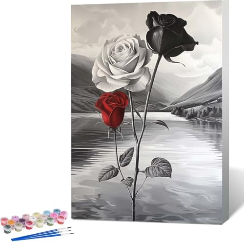 Blume Malen Nach Zahlen Rose Malen Nach Zahlen Erwachsene Rahmenlos Paint by Numbers Kit, DIY Malen Nach Zahlen Kinder mit Pinseln und Acrylfarben Painting, Geschenke und Heimdekoration 30x40 cm W-7 von Zgcoyeo