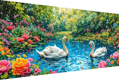 Blume Malen Nach Zahlen Schwan Malen Nach Zahlen Erwachsene Gerahmt Paint by Numbers, mit Pinseln und Acrylfarben Leinwand Art Kits Paint by Numbers Adult Geschenke und Home Haus Deko 100x200cm -38h1 von Zgcoyeo