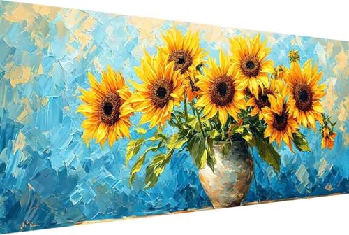 Blume Malen Nach Zahlen Sonnenblume Malen Nach Zahlen Erwachsene Gerahmt Paint by Numbers, mit Pinseln und Acrylfarben Leinwand Art Kits Paint by Numbers Adult Home Haus Deko Geschenke 30x60cm -69r1 von Zgcoyeo