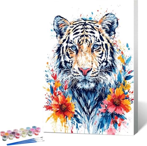 Blume Malen Nach Zahlen Tiger Malen Nach Zahlen Erwachsene Rahmenlos Paint by Numbers Kit, DIY Malen Nach Zahlen Kinder mit Pinseln und Acrylfarben, für Geschenke und Heimdekoration 100x135 cm 4-R von Zgcoyeo