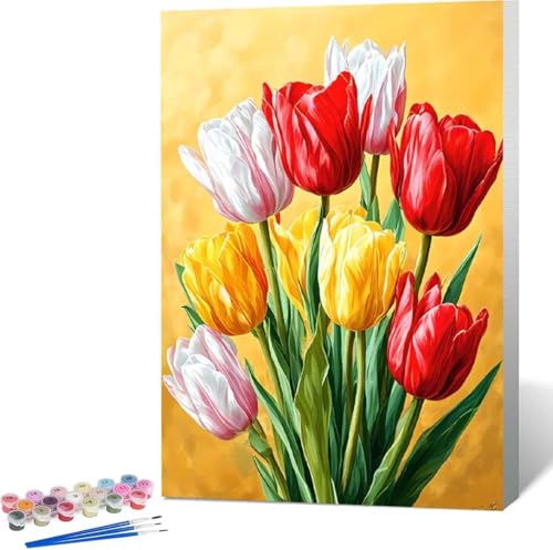 Blume Malen Nach Zahlen Tulpe Malen Nach Zahlen Erwachsene Rahmenlos Paint by Numbers Kit, DIY Malen Nach Zahlen Kinder mit Pinseln und Acrylfarben, für Geschenke und Heimdekoration 100x135 cm T-3 von Zgcoyeo