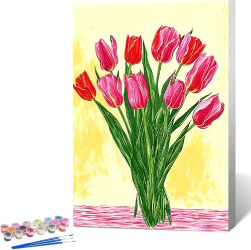 Blume Malen Nach Zahlen Tulpe Malen Nach Zahlen Erwachsene Rahmenlos Paint by Numbers Kit, DIY Malen Nach Zahlen Kinder mit Pinseln und Acrylfarben, für Geschenke und Heimdekoration 100x135 cm V-Z von Zgcoyeo