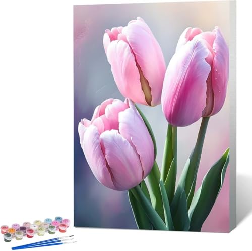 Blume Malen Nach Zahlen Tulpe Malen Nach Zahlen Erwachsene Rahmenlos Paint by Numbers Kit, DIY Malen Nach Zahlen Kinder mit Pinseln und Acrylfarben, für Geschenke und Heimdekoration 30x40 cm 0-4 von Zgcoyeo