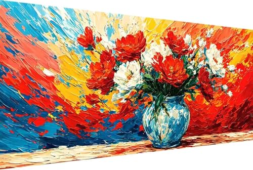 Blume Malen Nach Zahlen Vase Malen Nach Zahlen Erwachsene Gerahmt Paint by Numbers, mit Pinseln und Acrylfarben Leinwand Art Kits Paint by Numbers Adult für Geschenke und Home Haus Deko 50x100cm -74r7 von Zgcoyeo