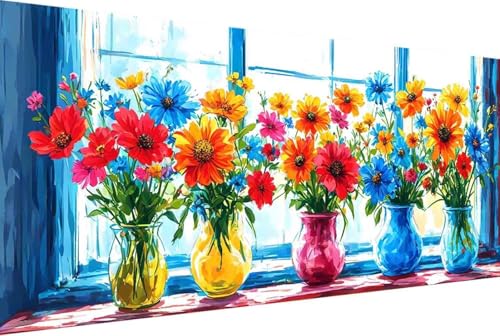 Blume Malen Nach Zahlen Vase Malen Nach Zahlen Erwachsene Rahmenlos Paint by Numbers, mit Pinseln und Acrylfarben Leinwand Kits Paint by Numbers Adult für Geschenke und Home Haus Deko 30x60cm -695S von Zgcoyeo