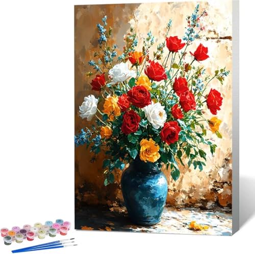 Blume Malen Nach Zahlen Vase Malen Nach Zahlen Erwachsene Rahmenlos Paint by Numbers Kit, DIY Malen Nach Zahlen Kinder mit Pinseln und Acrylfarben, für Geschenke und Heimdekoration 100x135 cm 4-Q von Zgcoyeo