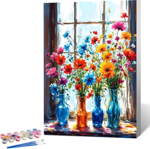 Blume Malen Nach Zahlen Vase Malen Nach Zahlen Erwachsene Rahmenlos Paint by Numbers Kit, DIY Malen Nach Zahlen Kinder mit Pinseln und Acrylfarben, für Geschenke und Heimdekoration 100x135 cm 9-N von Zgcoyeo