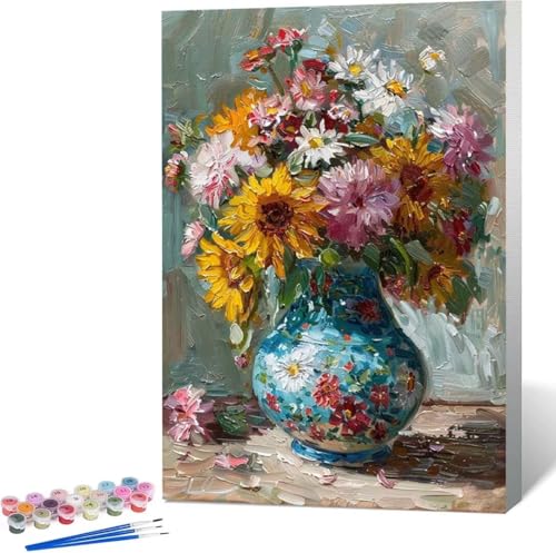 Blume Malen Nach Zahlen Vase Malen Nach Zahlen Erwachsene Rahmenlos Paint by Numbers Kit, DIY Malen Nach Zahlen Kinder mit Pinseln und Acrylfarben, für Geschenke und Heimdekoration 100x135 cm S-Q von Zgcoyeo