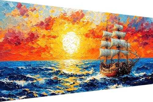 Boot Malen Nach Zahlen Erwachsene Rahmenlos Landschaft Malen Nach Zahlen Klein 30x60cm Paint by Numbers Adult mit Acrylfarben Set und 4 Pinsel Ölgemälde Leinwand Bastelset und Heimdekoration -4552 von Zgcoyeo