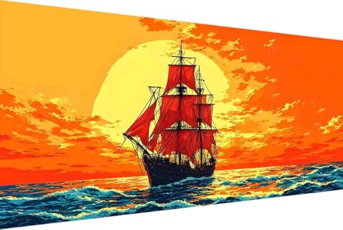 Boot Malen Nach Zahlen Erwachsene Rahmenlos Meer Malen Nach Zahlen Klein 30x60cm Paint by Numbers Adult mit Acrylfarben Set und 4 Pinsel Ölgemälde Leinwand Bastelset Geschenke und Heimdekoration -31y0 von Zgcoyeo