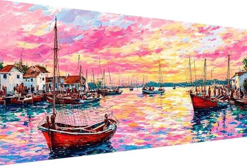 Boot Malen Nach Zahlen Meer Malen Nach Zahlen Erwachsene Gerahmt Paint by Numbers, mit Pinseln und Acrylfarben Leinwand Art Kits Paint by Numbers Adult für Geschenke und Home Haus Deko 100x200cm -23rU von Zgcoyeo