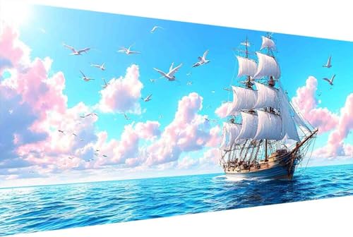 Boot Malen Nach Zahlen Meer Malen Nach Zahlen Erwachsene Gerahmt Paint by Numbers, mit Pinseln und Acrylfarben Leinwand Art Kits Paint by Numbers Adult für Geschenke und Home Haus Deko 30x60cm -49yO von Zgcoyeo