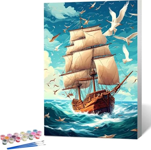 Boot Malen Nach Zahlen Meer Malen Nach Zahlen Erwachsene Rahmenlos Paint by Numbers Kit, DIY Malen Nach Zahlen Kinder mit Pinseln und Acrylfarben, für Geschenke und Heimdekoration 100x135 cm 2-2 von Zgcoyeo