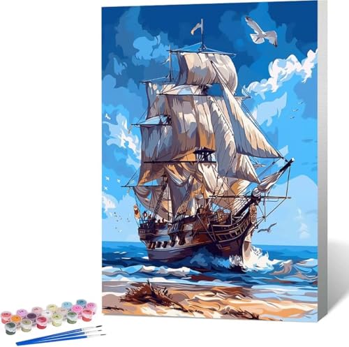 Boot Malen Nach Zahlen Meer Malen Nach Zahlen Erwachsene Rahmenlos Paint by Numbers Kit, DIY Malen Nach Zahlen Kinder mit Pinseln und Acrylfarben, für Geschenke und Heimdekoration 100x135 cm F-U von Zgcoyeo