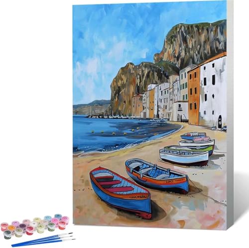 Boot Malen Nach Zahlen Meer Malen Nach Zahlen Erwachsene Rahmenlos Paint by Numbers Kit, DIY Malen Nach Zahlen Kinder mit Pinseln und Acrylfarben, für Geschenke und Heimdekoration 100x135 cm P-0 von Zgcoyeo