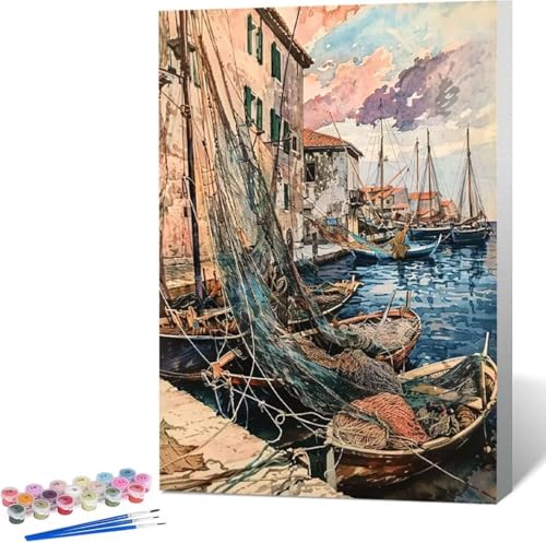 Boot Malen Nach Zahlen Pier Malen Nach Zahlen Erwachsene Rahmenlos Paint by Numbers Kit, DIY Malen Nach Zahlen Kinder mit Pinseln und Acrylfarben Painting, Geschenke und Heimdekoration 30x40 cm X-Z von Zgcoyeo