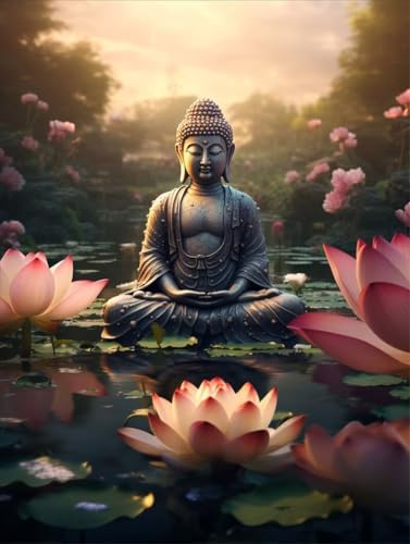 Buddha-Figur Diamond Painting, Diamond Painting Set Lotus Daiments Painting Erwachsene Groß 60x80cm, Diamond Art Painting Kinder Stickerei Kreuzstich Diamond Painting Set, Wand Zimmer Deko Aesthetic von Zgcoyeo