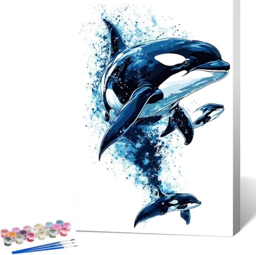 Delphin Malen Nach Zahlen Tier Malen Nach Zahlen Erwachsene Rahmenlos Paint by Numbers Kit, DIY Malen Nach Zahlen Kinder mit Pinseln und Acrylfarben, für Geschenke und Heimdekoration 100x135 cm 0-6 von Zgcoyeo