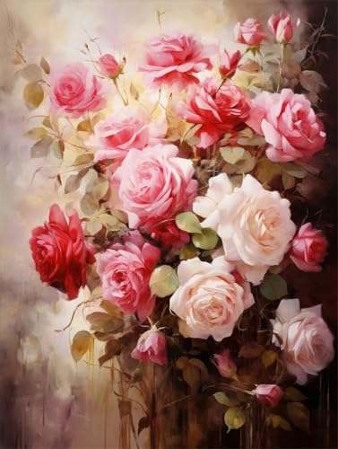 Diamond Painting Blume Diamond Painting Bilder Kinder, Rose Diamond Painting Erwachsene Groß XXL 80x110cm, 5D Diamond Art Stickerei Kreuzstich Basteln Diamond Painting Set, Home Wanddekoration Gifts von Zgcoyeo