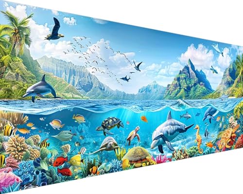 Diamond Painting Ozean Diamond Painting Bilder Kinder, Delphin Diamond Painting Erwachsene Groß XXL 80x160cm, 5D Quadrat Diamond Art Stickerei Kreuzstich Basteln, Wandzimmer Deko Schlafzimmer 6-P-E von Zgcoyeo