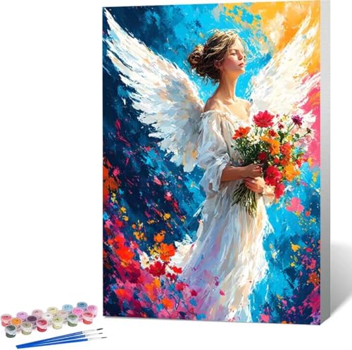 Engel Malen Nach Zahlen Blume Malen Nach Zahlen Erwachsene Rahmenlos Paint by Numbers Kit, DIY Malen Nach Zahlen Kinder mit Pinseln und Acrylfarben, für Geschenke und Heimdekoration 100x135 cm U-9 von Zgcoyeo