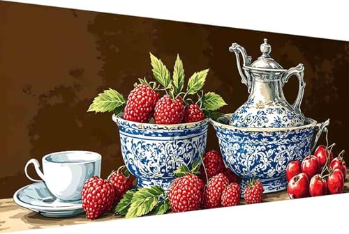 Erdbeere Malen Nach Zahlen Tasse Malen Nach Zahlen Erwachsene Rahmenlos Paint by Numbers, mit Pinseln und Acrylfarben Leinwand Art Kits Paint by Numbers Adult Home Haus Deko Geschenke 80x160cm -2hG von Zgcoyeo