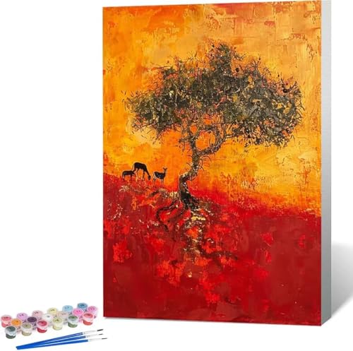 Fallen Malen Nach Zahlen Baum Malen Nach Zahlen Erwachsene Rahmenlos Paint by Numbers Kit, DIY Malen Nach Zahlen Kinder mit Pinseln und Acrylfarben, für Geschenke und Heimdekoration 70x95 cm 4-7 von Zgcoyeo