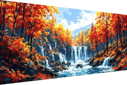 Fallen Malen Nach Zahlen Landschaft Malen Nach Zahlen Erwachsene Gerahmt Paint by Numbers, mit Pinseln und Acrylfarben Leinwand Art Kits Paint by Numbers Adult Home Haus Deko Geschenke 100x200cm -445I von Zgcoyeo