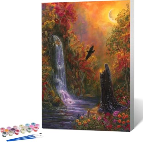 Fallen Malen Nach Zahlen Landschaft Malen Nach Zahlen Erwachsene Rahmenlos Paint by Numbers Kit, DIY Malen Nach Zahlen Kinder mit Pinseln und Acrylfarben, für Geschenke und Heimdekoration 70x95 cm E-U von Zgcoyeo