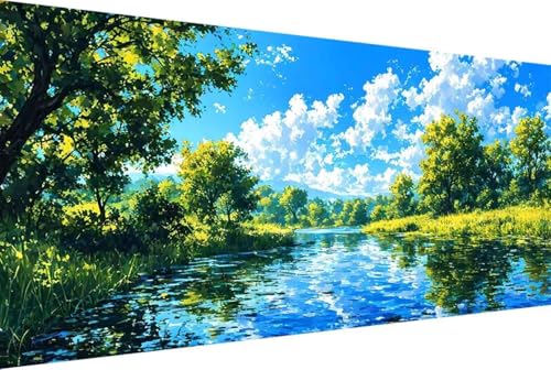 Fluss Malen Nach Zahlen Baum Malen Nach Zahlen Erwachsene Gerahmt Paint by Numbers, mit Pinseln und Acrylfarben Leinwand Art Kits Paint by Numbers Adult für Geschenke und Home Haus Deko 70x140cm -4359 von Zgcoyeo