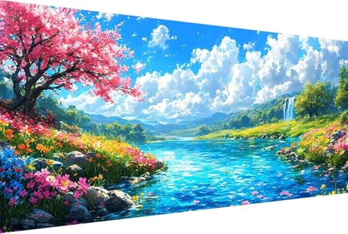 Fluss Malen Nach Zahlen Blume Malen Nach Zahlen Erwachsene Gerahmt Paint by Numbers, mit Pinseln und Acrylfarben Leinwand Art Kits Paint by Numbers Adult für Geschenke und Home Haus Deko 30x60cm -78r6 von Zgcoyeo