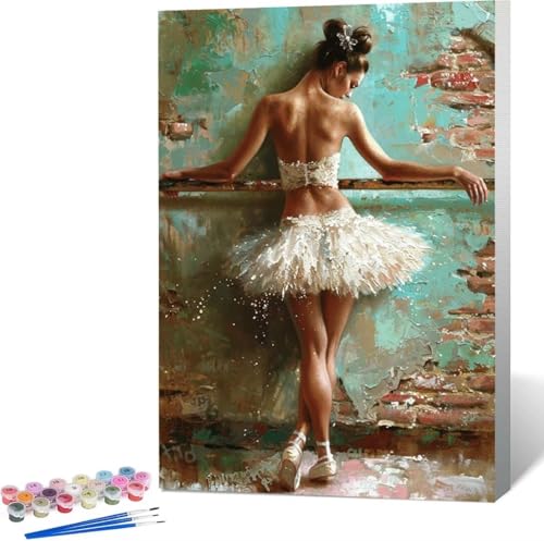 Frau Malen Nach Zahlen Ballett Malen Nach Zahlen Erwachsene Rahmenlos Paint by Numbers Kit, DIY Malen Nach Zahlen Kinder mit Pinseln und Acrylfarben, für Geschenke und Heimdekoration 30x40 cm Z-7 von Zgcoyeo