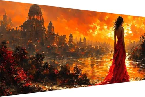 Frau Malen Nach Zahlen Erwachsene Gerahmt Landschaft Malen Nach Zahlen XXL 60x120cm Paint by Numbers Adult mit Acrylfarben Set und 4 Pinsel Ölgemälde Leinwand Bastelset Heimdekoration Geschenke -26h5 von Zgcoyeo