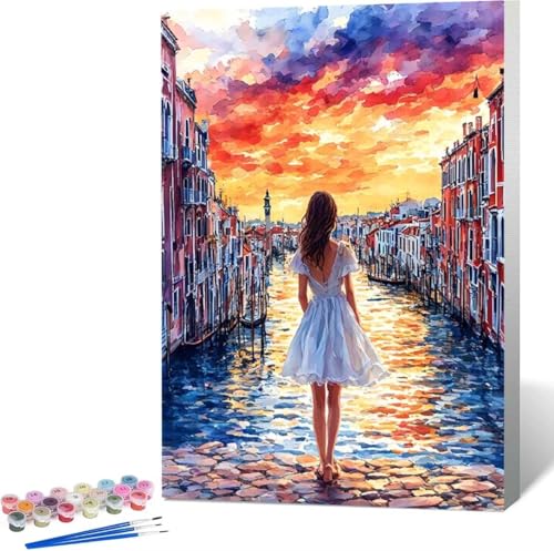 Frau Malen Nach Zahlen Landschaft Malen Nach Zahlen Erwachsene Rahmenlos Paint by Numbers Kit, DIY Malen Nach Zahlen Kinder mit Pinseln und Acrylfarben, für Geschenke und Heimdekoration 100x135 cm 9-H von Zgcoyeo