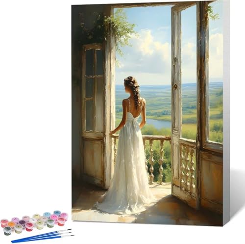 Frau Malen Nach Zahlen Landschaft Malen Nach Zahlen Erwachsene Rahmenlos Paint by Numbers Kit, DIY Malen Nach Zahlen Kinder mit Pinseln und Acrylfarben, für Geschenke und Heimdekoration 50x65 cm 7-F von Zgcoyeo