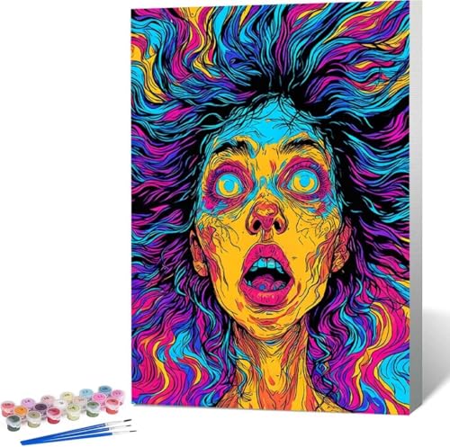 Furcht Malen Nach Zahlen Frau Malen Nach Zahlen Erwachsene Rahmenlos Paint by Numbers Kit, DIY Malen Nach Zahlen Kinder mit Pinseln und Acrylfarben, für Geschenke und Heimdekoration 50x65 cm 5-G von Zgcoyeo