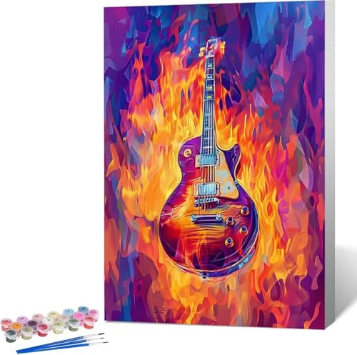 Gitarre Malen Nach Zahlen Musikinstrumente Malen Nach Zahlen Erwachsene Rahmenlos Paint by Numbers Kit, DIY Malen Nach Zahlen Kinder mit Pinseln und Acrylfarben, Heimdekoration Geschenke 30x40 cm C-9 von Zgcoyeo