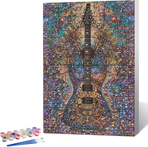 Gitarre Malen Nach Zahlen Musikinstrumente Malen Nach Zahlen Erwachsene Rahmenlos Paint by Numbers Kit, DIY Malen Nach Zahlen Kinder mit Pinseln und Acrylfarben, Heimdekoration Geschenke 60x80 cm 3-B von Zgcoyeo