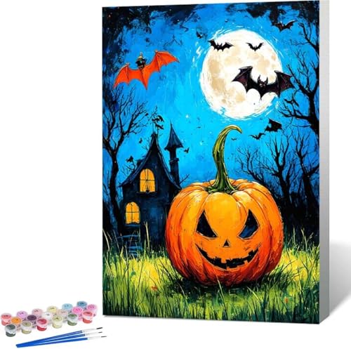 Halloween Malen Nach Zahlen KüRbis Malen Nach Zahlen Erwachsene Rahmenlos Paint by Numbers Kit, DIY Malen Nach Zahlen Kinder mit Pinseln und Acrylfarben, für Geschenke und Heimdekoration 60x80 cm K-T von Zgcoyeo