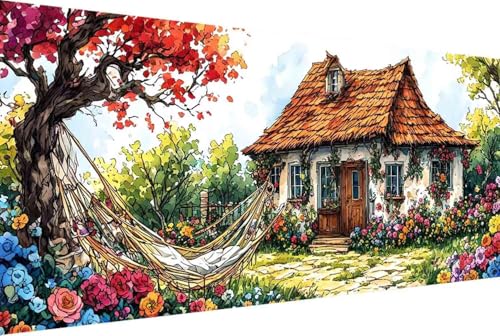 Haus Malen Nach Zahlen Blume Malen Nach Zahlen Erwachsene Gerahmt Paint by Numbers, mit Pinseln und Acrylfarben Leinwand Art Kits Paint by Numbers Adult für Geschenke und Home Haus Deko 30x60cm -10r1 von Zgcoyeo