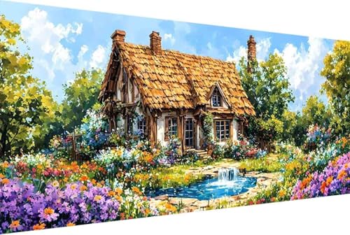 Haus Malen Nach Zahlen Blume Malen Nach Zahlen Erwachsene Rahmenlos Paint by Numbers, mit Pinseln und Acrylfarben Leinwand Art Kits Paint by Numbers Adult Geschenke und Home Haus Deko 100x200cm -12rU von Zgcoyeo