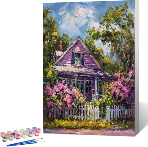 Haus Malen Nach Zahlen Blume Malen Nach Zahlen Erwachsene Rahmenlos Paint by Numbers Kit, DIY Malen Nach Zahlen Kinder mit Pinseln und Acrylfarben, für Geschenke und Heimdekoration 100x135 cm 3-A von Zgcoyeo