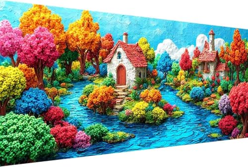 Haus Malen Nach Zahlen Erwachsene Gerahmt Baum Malen Nach Zahlen Klein 30x60cm Paint by Numbers Adult mit Acrylfarben Set und 4 Pinsel Ölgemälde Leinwand Bastelset Geschenke und Heimdekoration -70yT von Zgcoyeo