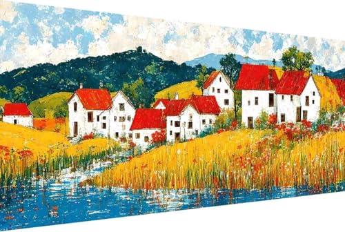 Haus Malen Nach Zahlen Erwachsene Rahmenlos Landschaft Malen Nach Zahlen Klein 30x60cm Paint by Numbers Adult mit Acrylfarben Set und 4 Pinsel Ölgemälde Leinwand Bastelset und Heimdekoration -40kV von Zgcoyeo