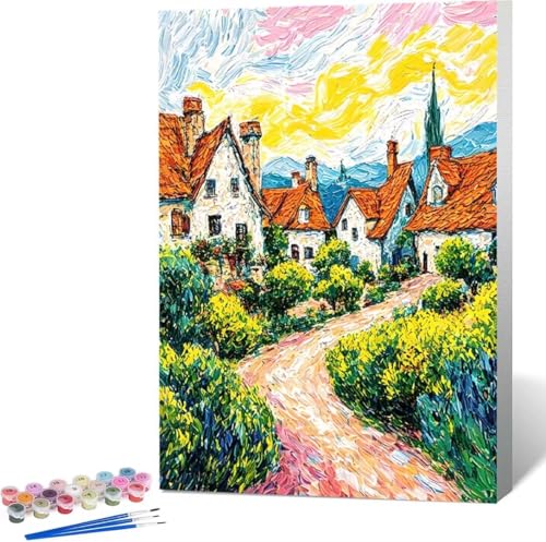 Haus Malen Nach Zahlen Landschaft Malen Nach Zahlen Erwachsene Rahmenlos Paint by Numbers Kit, DIY Malen Nach Zahlen Kinder mit Pinseln und Acrylfarben, für Geschenke und Heimdekoration 100x135 cm 1-8 von Zgcoyeo