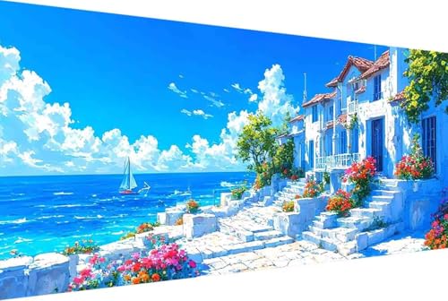 Haus Malen Nach Zahlen Meer Malen Nach Zahlen Erwachsene Rahmenlos Paint by Numbers, mit Pinseln und Acrylfarben Leinwand Kits Paint by Numbers Adult für Geschenke und Home Haus Deko 100x200cm -45hU von Zgcoyeo