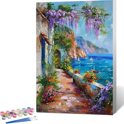 Haus Malen Nach Zahlen Meer Malen Nach Zahlen Erwachsene Rahmenlos Paint by Numbers Kit, DIY Malen Nach Zahlen Kinder mit Pinseln und Acrylfarben, für Geschenke und Heimdekoration 100x135 cm I-I von Zgcoyeo